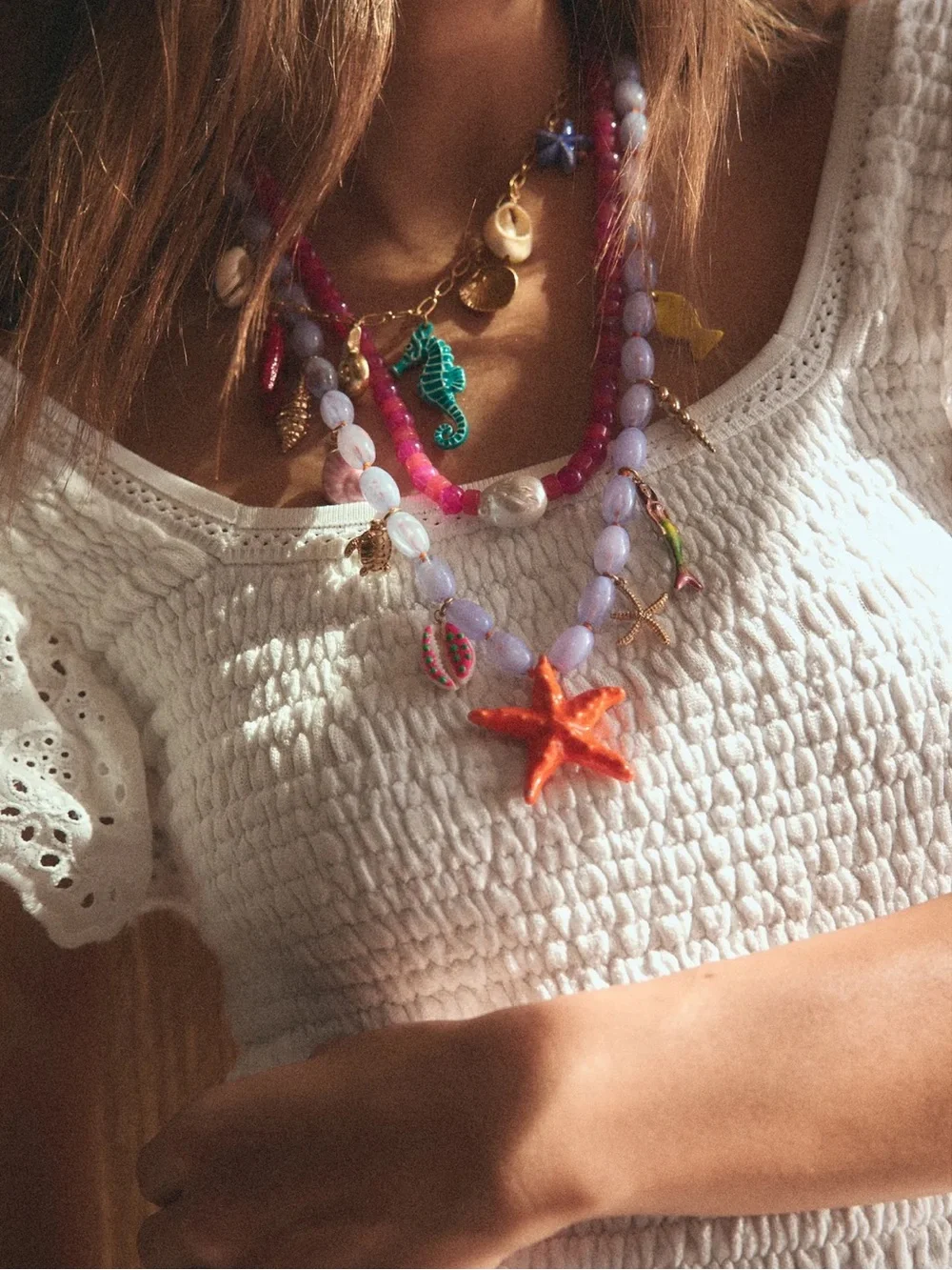 Zara Pack of 3 Marine Charm Necklaces features colorful beads